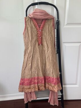 Girls Beige and Pink Midi Matching Set with Scarf